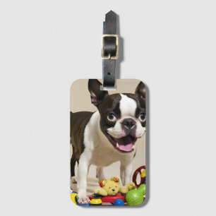 Boston Terrier Dog Playing with Toys Luggage Tag