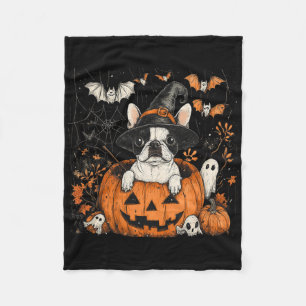 Boston Terrier Dog Pumpkin Halloween Thanksgiving Fleece Blanket