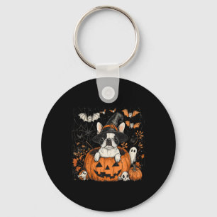 Boston Terrier Dog Pumpkin Halloween Thanksgiving Key Ring