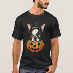 Boston Terrier Dog Pumpkin Lazy Halloween Party Co T-Shirt