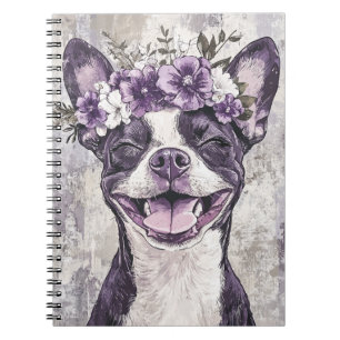 Boston Terrier Dog Purple Floral Notebook