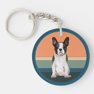 Boston Terrier Dog Retro Background Key Ring