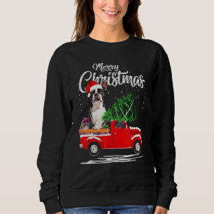 Boston Terrier Dog Ride Red Truck Christmas Pajama Sweatshirt