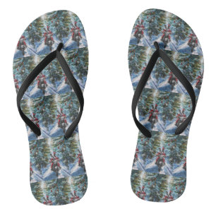 Boston Terrier Dog Riding Motorcycle Christmas Flip Flops