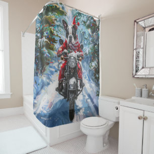 Boston Terrier Dog Riding Motorcycle Christmas Shower Curtain