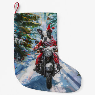Boston Terrier Dog Riding Motorcycle Christmas Small Christmas Stocking