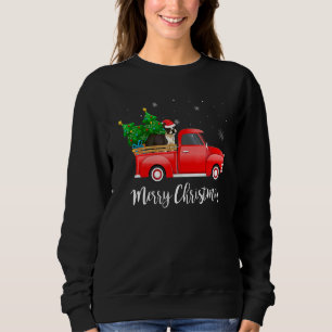 Boston Terrier Dog Riding Red Truck Christmas Sweatshirt