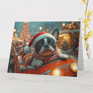Boston Terrier Dog Roller Coaster Christmas Card
