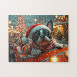 Boston Terrier Dog Roller Coaster Christmas Jigsaw Puzzle