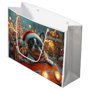 Boston Terrier Dog Roller Coaster Christmas Large Gift Bag
