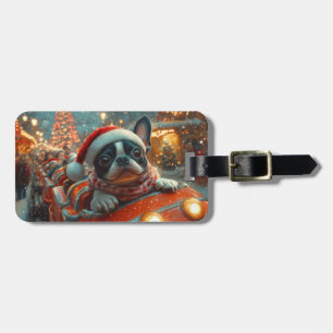 Boston Terrier Dog Roller Coaster Christmas Luggage Tag