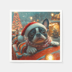 Boston Terrier Dog Roller Coaster Christmas Napkin