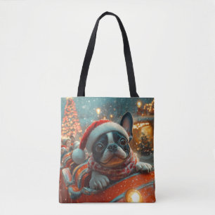 Boston Terrier Dog Roller Coaster Christmas Tote Bag