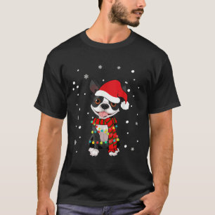 Boston Terrier Dog Santa Hat Christmas Dog Light T T-Shirt