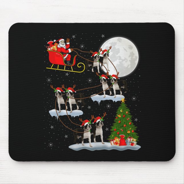 Boston Terrier Dog Santa Sleigh Flying Funny Chris Mouse Mat (Front)