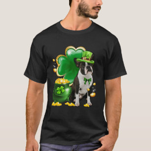 Boston Terrier Dog Shamrock Irish Saint St Patrick T-Shirt