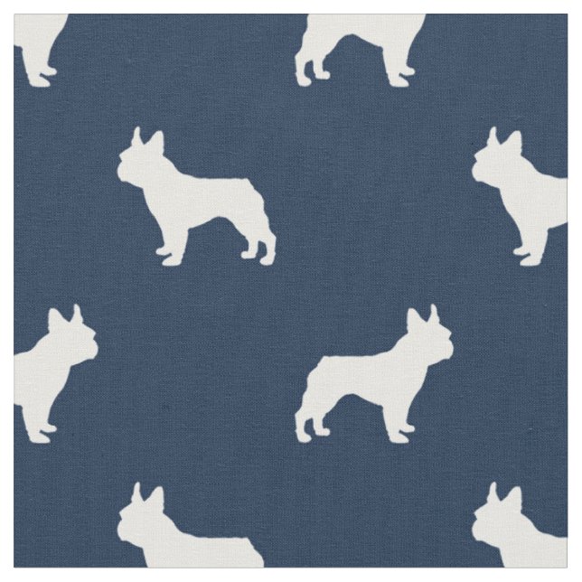 Boston Terrier dog silhouette navy blue Fabric (Close Up)