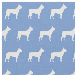 Boston Terrier Dog Silhouette Pet Light Blue Fabric