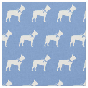 Boston Terrier Dog Silhouette Pet Light Blue Fabric
