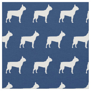 Boston Terrier Dog Silhouette Pet Navy Blue Fabric