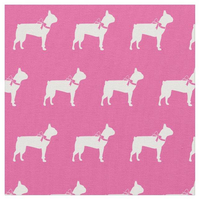 Boston Terrier Dog Silhouette Pet pink Fabric (Close Up)