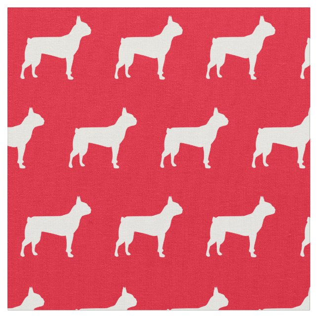 Boston Terrier Dog Silhouette Pet Red Fabric (Close Up)