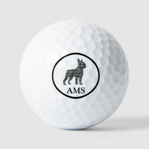 Boston Terrier Dog Silhouette Yellow & Blue Grid Golf Balls