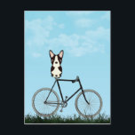 Boston Terrier Dog Sitting on Vintage Bicycle Postcard<br><div class="desc">Postcard featuring an adorable Boston Terrier sitting on an old-fashioned bicycle on a blue summer day.</div>