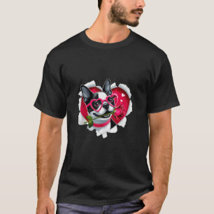 Boston Terrier Dog Sunglasses Love Rose Heart Vale T-Shirt