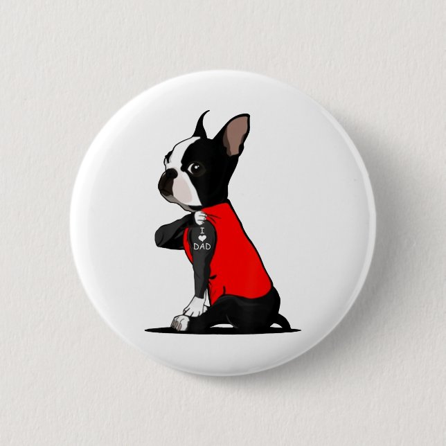 Boston Terrier Dog Tattoo I Love Dad Funny Family  6 Cm Round Badge (Front)