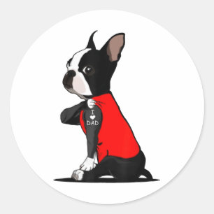 Boston Terrier Dog Tattoo I Love Dad Funny Family  Classic Round Sticker