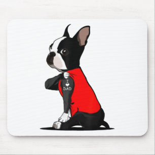 Boston Terrier Dog Tattoo I Love Dad Funny Family Mouse Mat