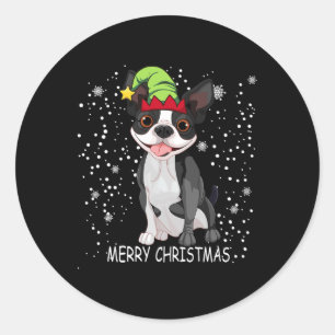Boston Terrier Dog Tree Christmas Sweater Xmas Dog Classic Round Sticker