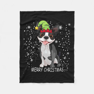 Boston Terrier Dog Tree Christmas Sweater Xmas Dog Fleece Blanket