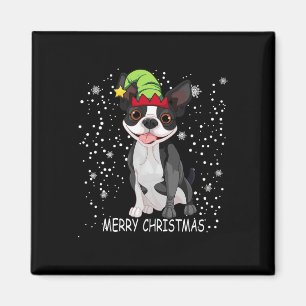 Boston Terrier Dog Tree Christmas Sweater Xmas Dog Magnet