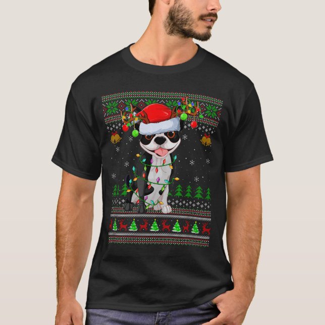Boston Terrier Dog Ugly Christmas Sweater Holiday  (Front)
