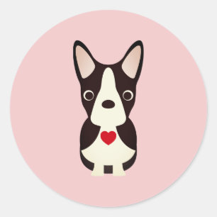  Boston Terrier Dog Valentine, Valentine's Day Classic Round Sticker