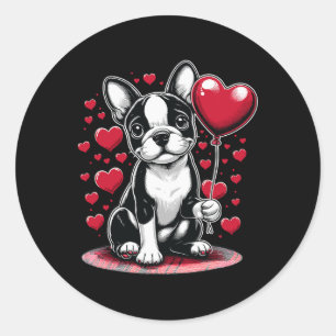 Boston Terrier Dog Valentine's Day Dog Owner Valen Classic Round Sticker