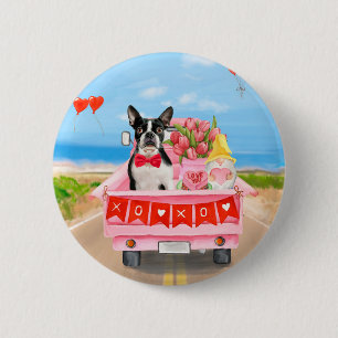 Boston Terrier Dog Valentine's Day Truck Hearts 6 Cm Round Badge