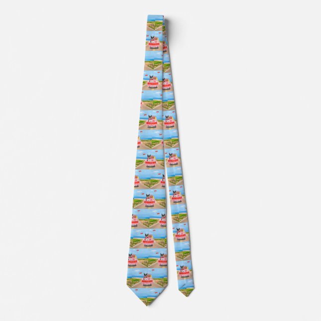 Boston Terrier Dog Valentine's Day Truck Hearts Tie (Front)