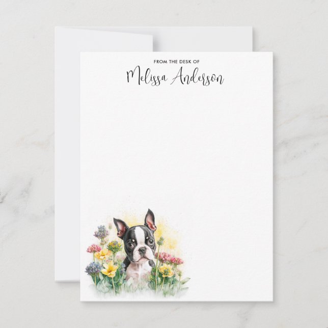 Boston Terrier Dog Watercolor Puppy Personalised  Card (Front)