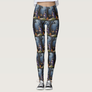 Boston Terrier Dog Whimsical Halloween Painting Leggings