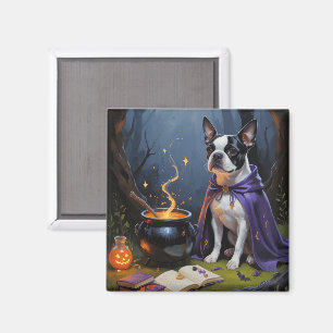 Boston Terrier Dog Whimsical Halloween Painting Magnet
