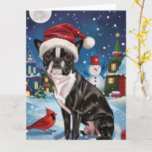 Boston Terrier Dog Winter Wonderland Christmas Joy Card