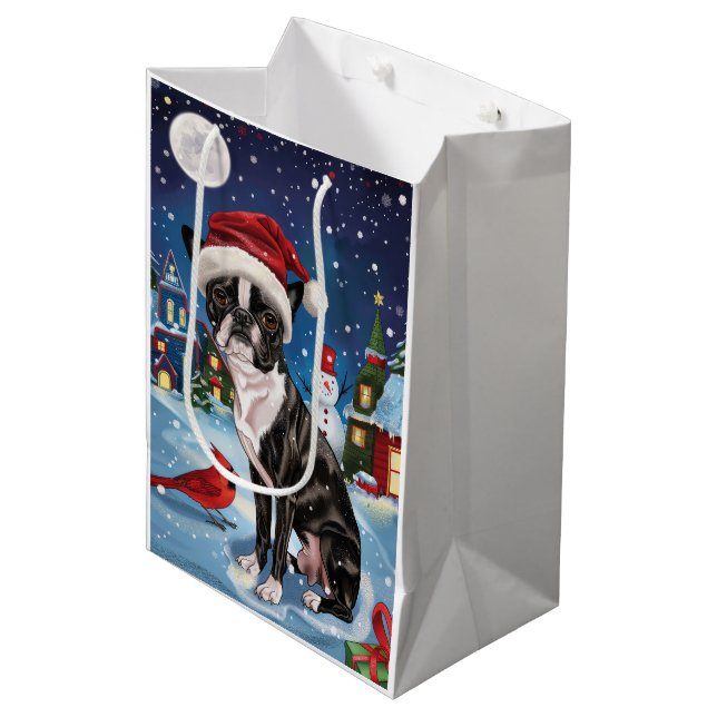 Boston Terrier Dog Winter Wonderland Christmas Joy Medium Gift Bag (Front Angled)