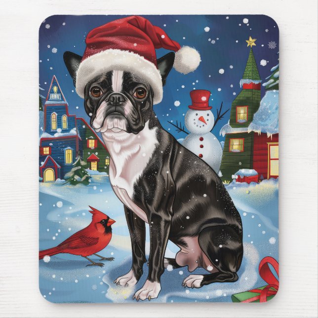 Boston Terrier Dog Winter Wonderland Christmas Joy Mouse Mat (Front)