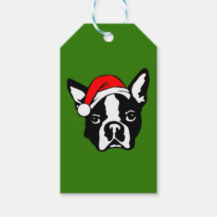 Boston Terrier Dog with Christmas Santa Hat Gift Tags
