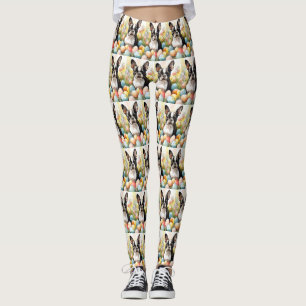 Boston Terrier Dog with Easter Eggs Holiday Leggings