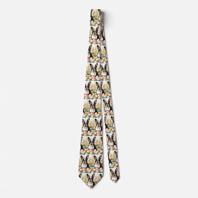 Boston Terrier Dog with Easter Eggs Holiday Tie (Front)