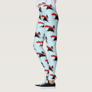 Boston Terrier Dog with Red Scarf Patterned Leggings